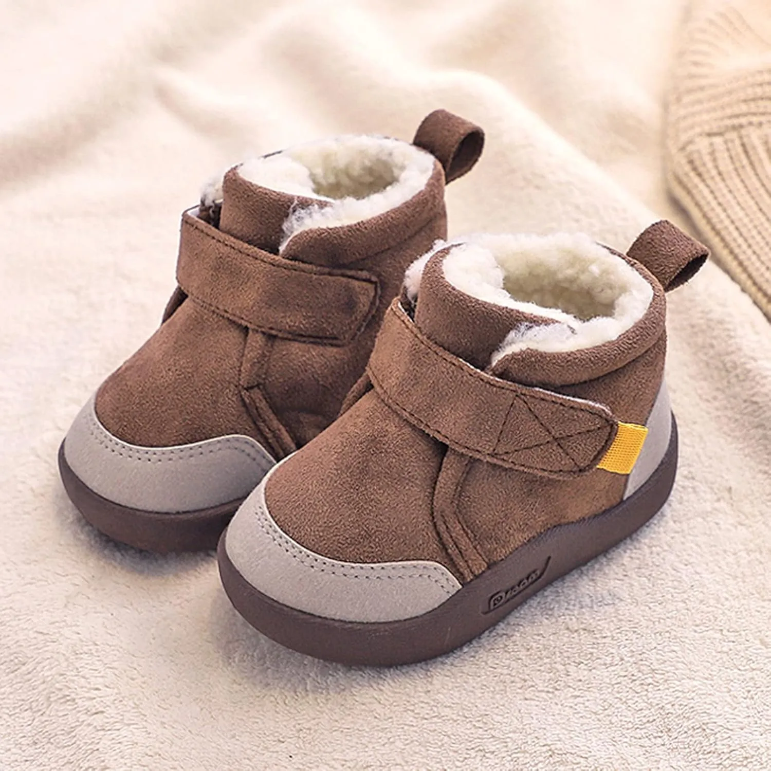 Winter Booties 12 Months Baby Shoes Toddler Boots Soft Bottom Toddler Shoes Plus Velvet Thick Non (Coffee, 12-18 Months)