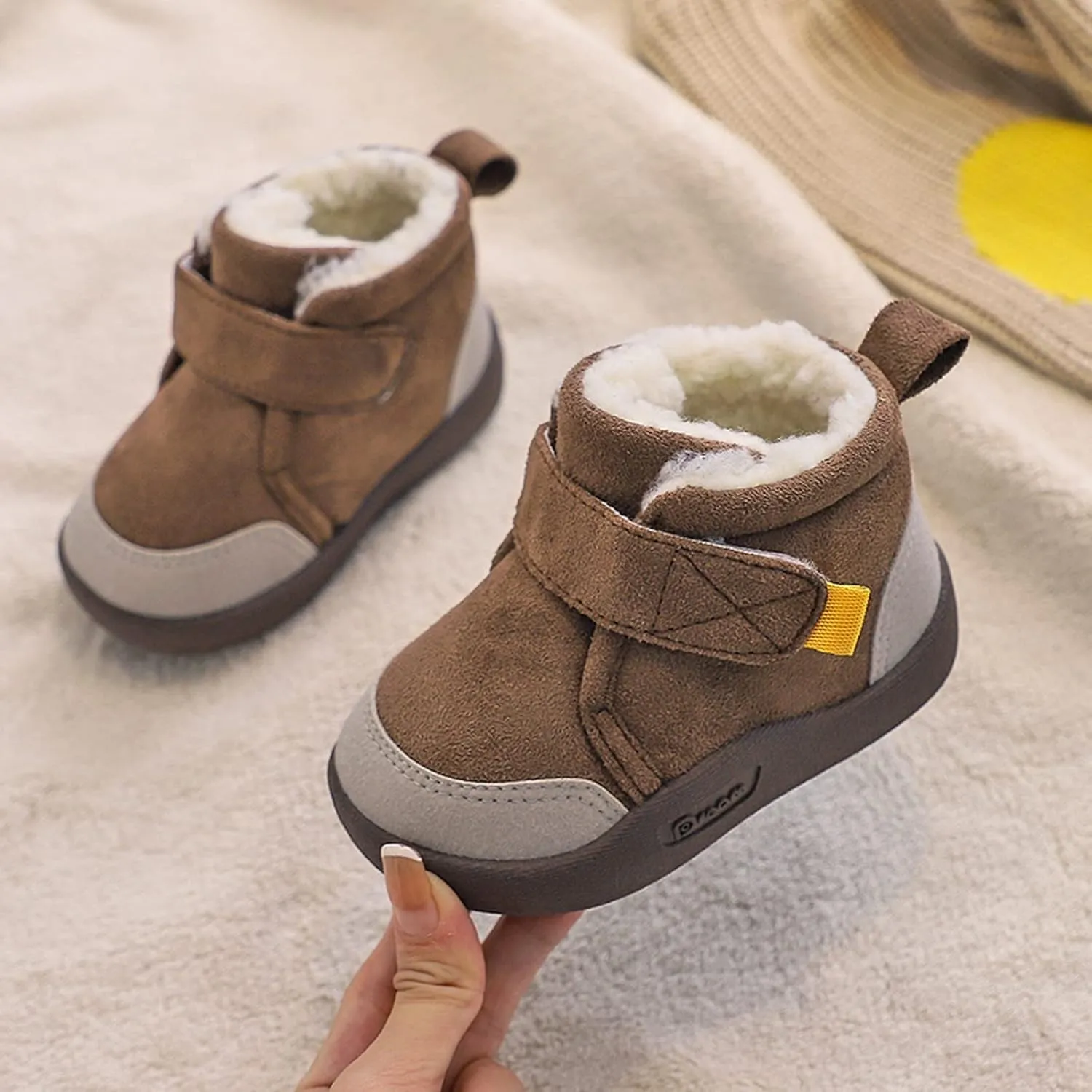 Winter Booties 12 Months Baby Shoes Toddler Boots Soft Bottom Toddler Shoes Plus Velvet Thick Non (Coffee, 12-18 Months)