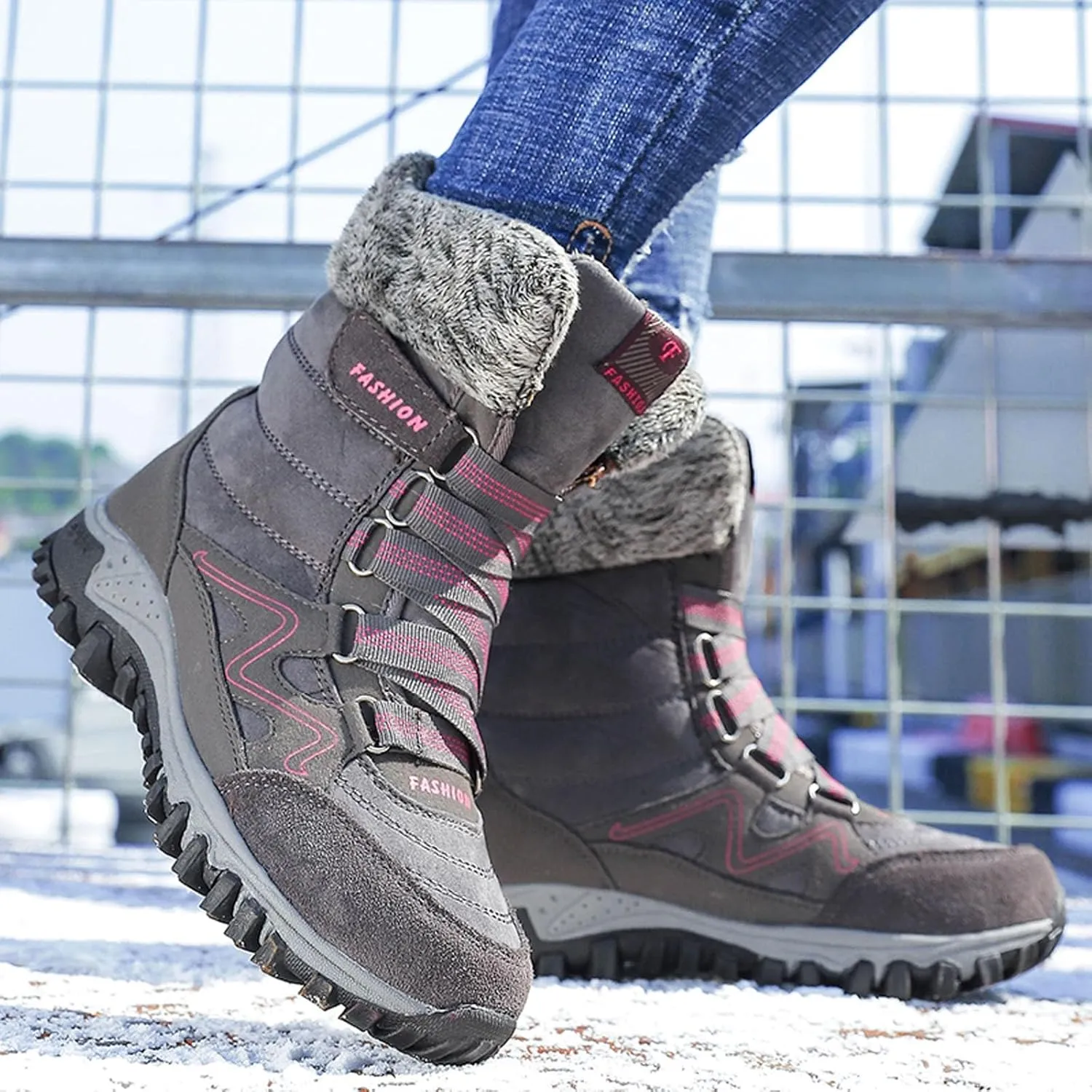 Womens Snow Boots Waterproof Winter Boots Outdoor Hiking Ankle Boot With Fur Lined Non Slip Warm Boots
