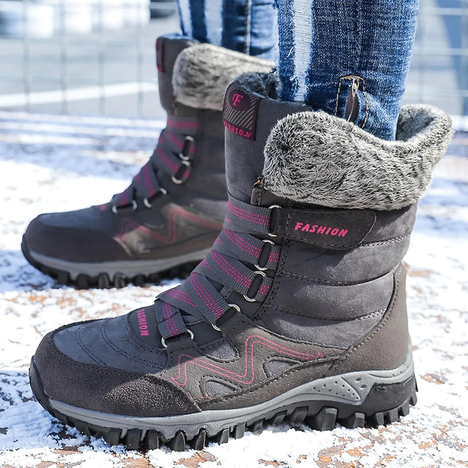 Womens Snow Boots Waterproof Winter Boots Outdoor Hiking Ankle Boot With Fur Lined Non Slip Warm Boots