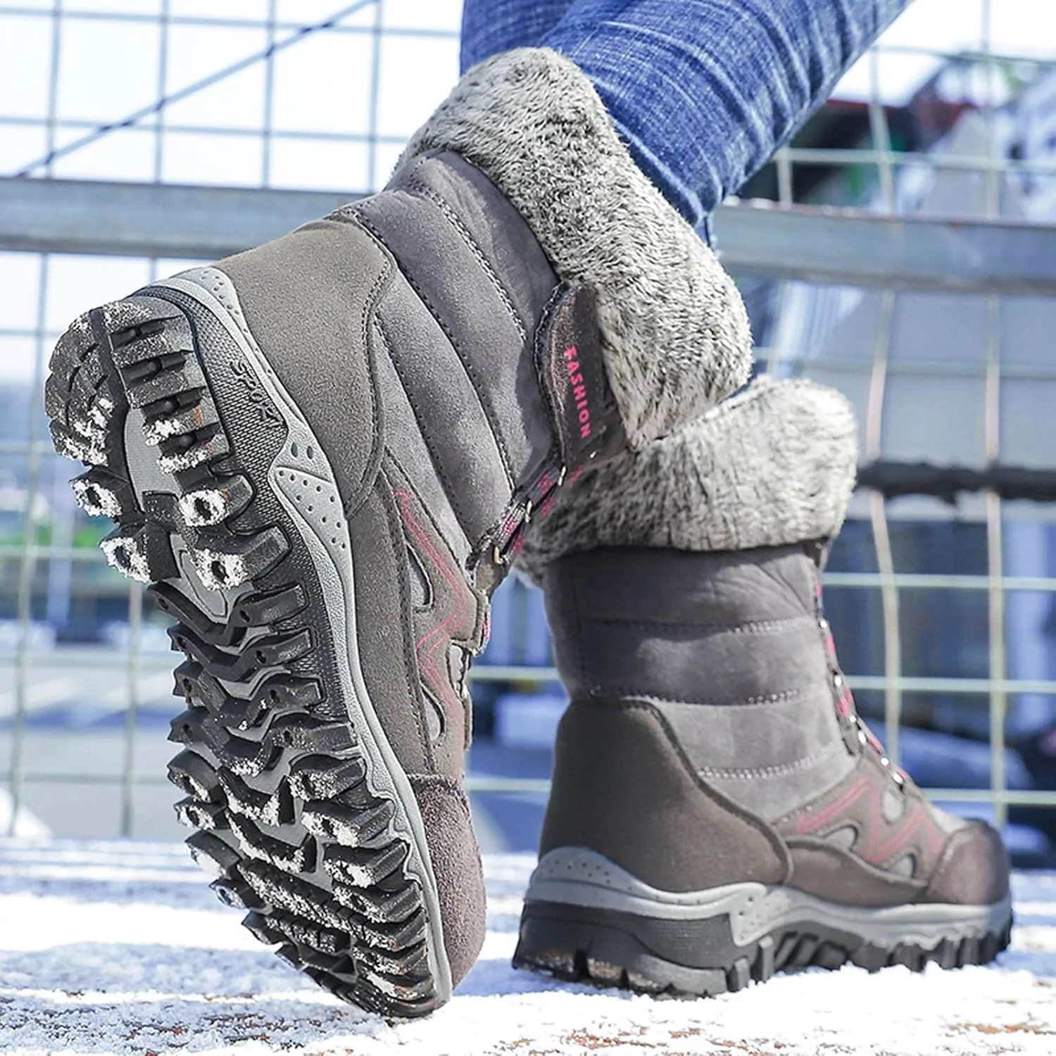 Womens Snow Boots Waterproof Winter Boots Outdoor Hiking Ankle Boot With Fur Lined Non Slip Warm Boots