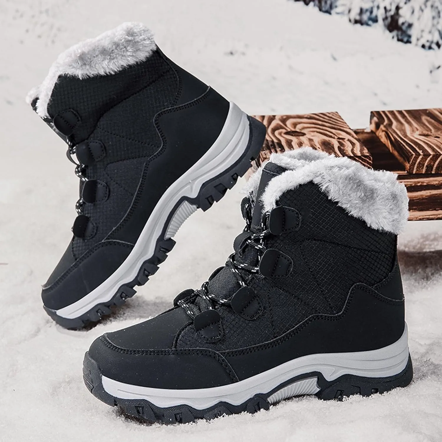 Womens Snow Boots Waterproof Winter Boots Outdoor Hiking Ankle Boot With Fur Lined Non Slip Warm Boots