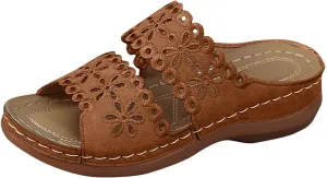 Women's Soft Sole Flat Shoes Casual Large Size Solid Hollow Sandals Drag Beach Slope Sandals with Arch Support
