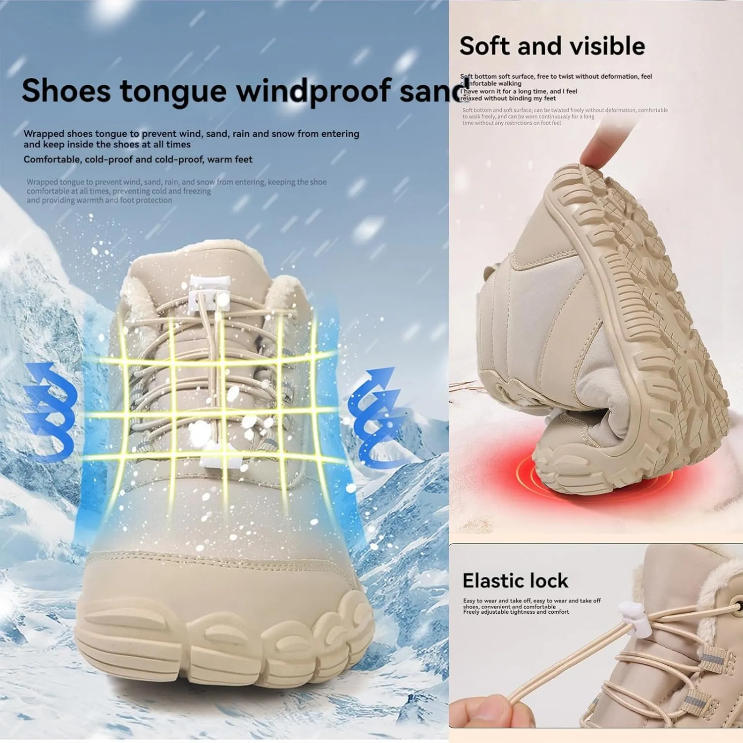 Women's Waterproof Non-Slip Hiking Boots Lightweight Fur Lined Thick Warm Adjustable Slip-On Shoes Wide Toe Box Zero Drop Ankle Booties Rubber Sole Military Work Desert Boots