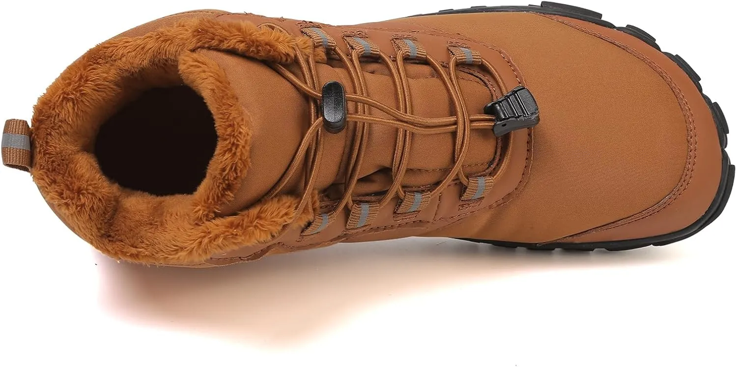 Women's Waterproof Non-Slip Hiking Boots Lightweight Fur Lined Thick Warm Adjustable Slip-On Shoes Wide Toe Box Zero Drop Ankle Booties Rubber Sole Military Work Desert Boots