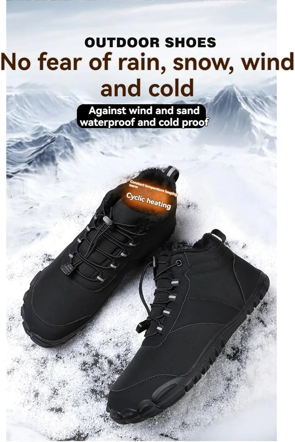 Women's Waterproof Non-Slip Hiking Boots Lightweight Fur Lined Thick Warm Adjustable Slip-On Shoes Wide Toe Box Zero Drop Ankle Booties Rubber Sole Military Work Desert Boots