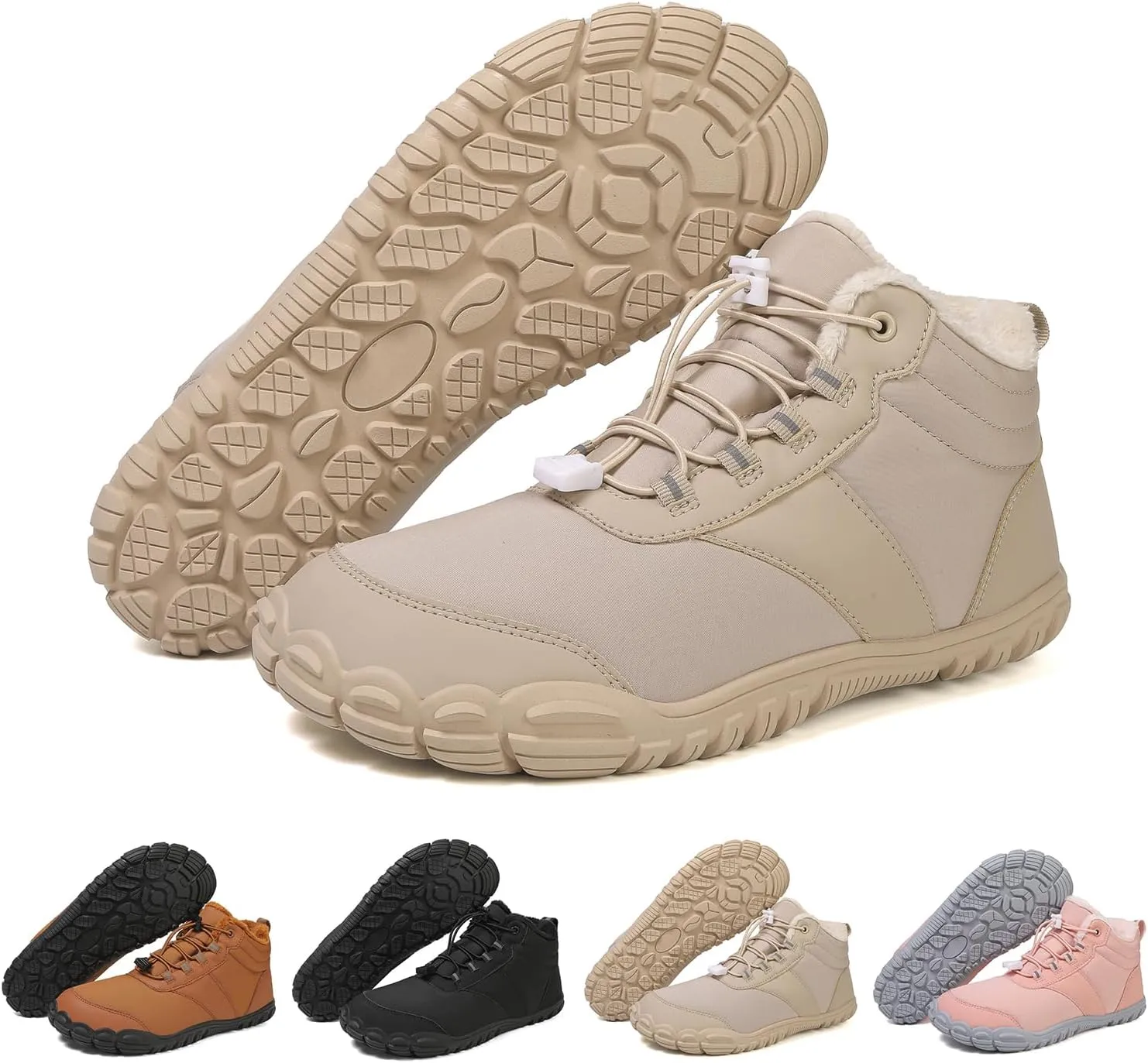 Women's Waterproof Non-Slip Hiking Boots Lightweight Fur Lined Thick Warm Adjustable Slip-On Shoes Wide Toe Box Zero Drop Ankle Booties Rubber Sole Military Work Desert Boots