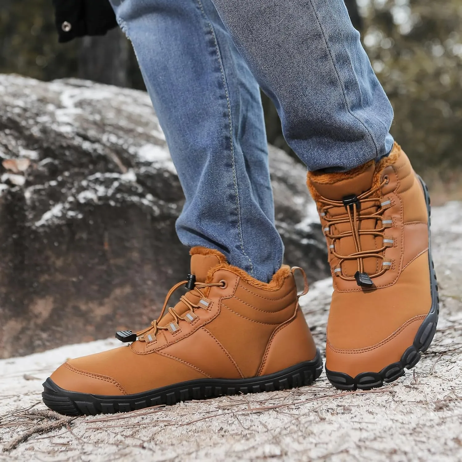 Women's Waterproof Non-Slip Hiking Boots Lightweight Fur Lined Thick Warm Adjustable Slip-On Shoes Wide Toe Box Zero Drop Ankle Booties Rubber Sole Military Work Desert Boots