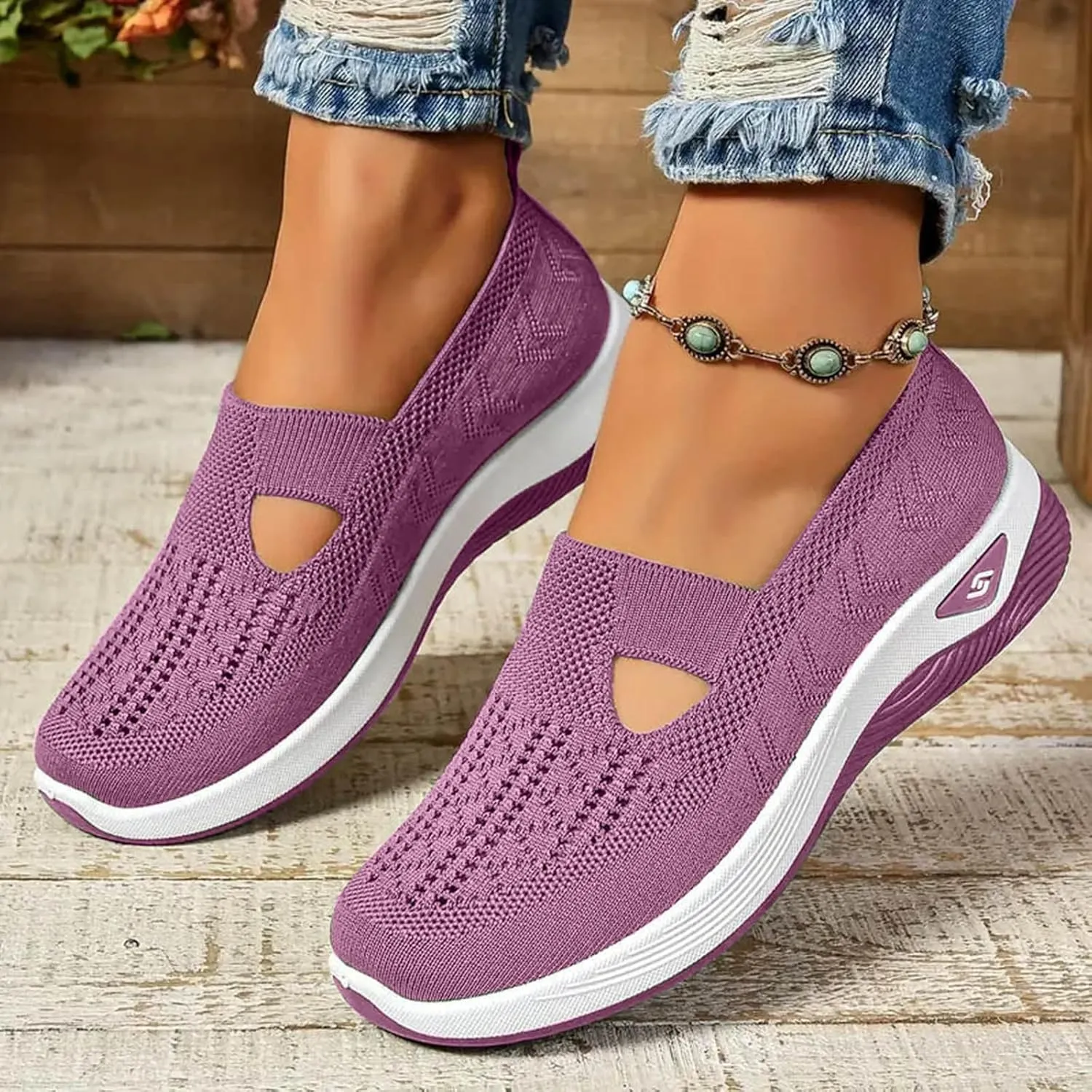 Women's Woven Orthopedic Sneakers Breathable Soft Shoes Go Walking Slip on Foam Shoes Hands Free Slip On Sneakers Arch Support Shoe for Plantar Fasciitis