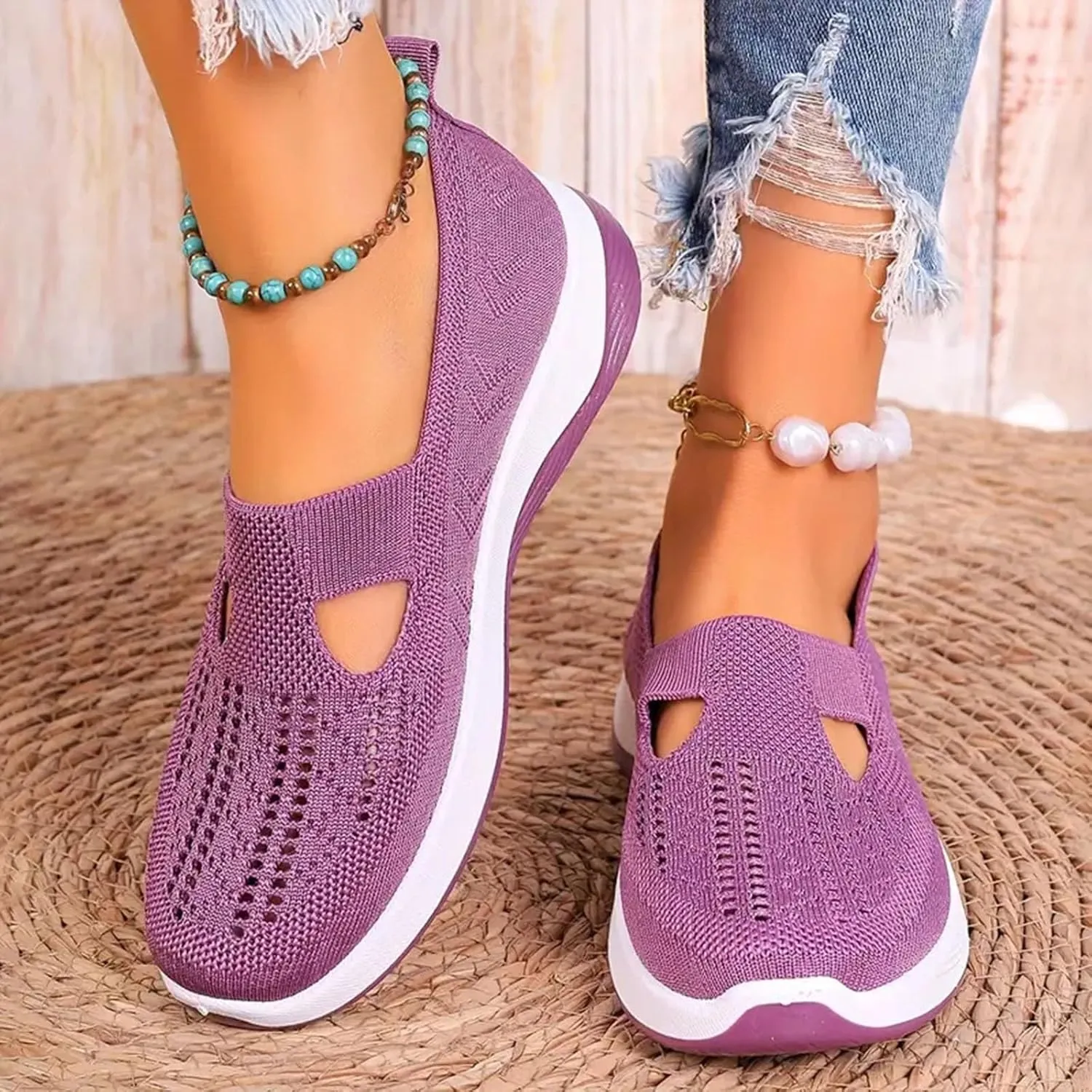 Women's Woven Orthopedic Sneakers Breathable Soft Shoes Go Walking Slip on Foam Shoes Hands Free Slip On Sneakers Arch Support Shoe for Plantar Fasciitis