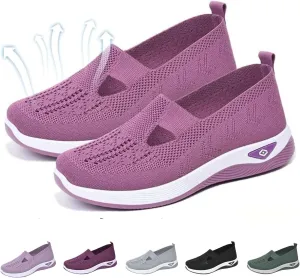 Women's Woven Orthopedic Sneakers Breathable Soft Shoes Go Walking Slip on Foam Shoes Hands Free Slip On Sneakers Arch Support Shoe for Plantar Fasciitis