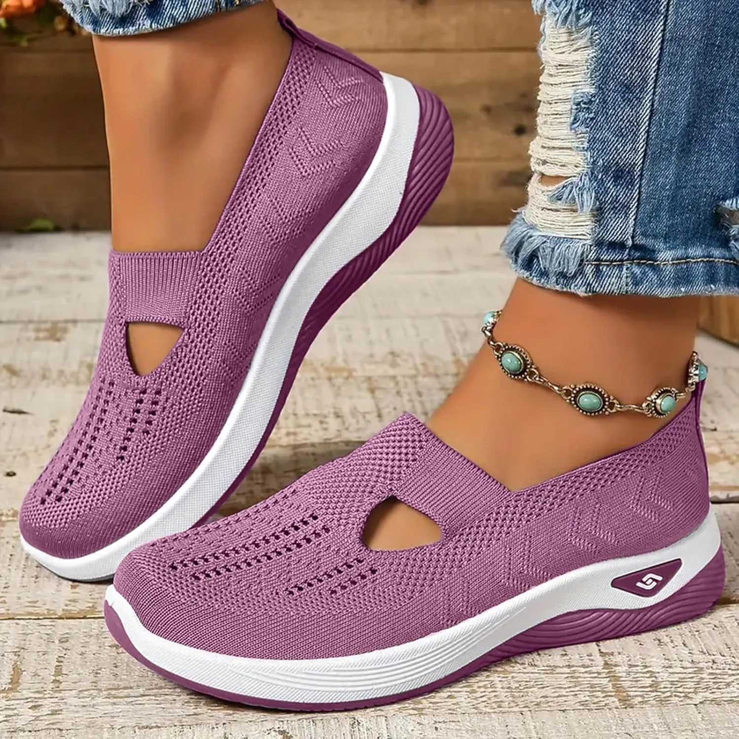 Women's Woven Orthopedic Sneakers Breathable Soft Shoes Go Walking Slip on Foam Shoes Hands Free Slip On Sneakers Arch Support Shoe for Plantar Fasciitis