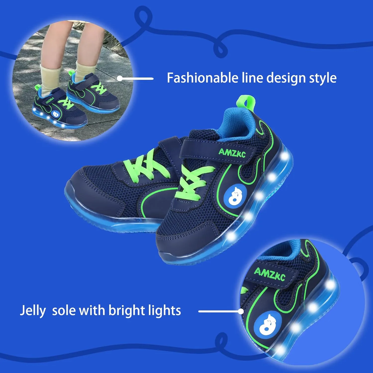 ZKA Toddler Light Up Shoes for Girls Boys Size 5 to Size 13 Sparkle Walking Running Tennis Casual Fashion Sport