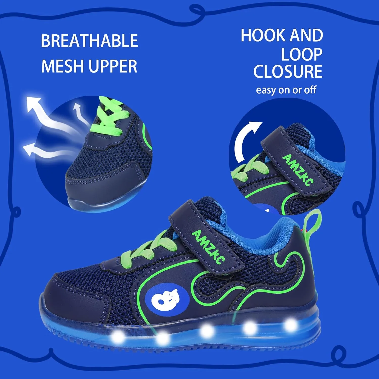 ZKA Toddler Light Up Shoes for Girls Boys Size 5 to Size 13 Sparkle Walking Running Tennis Casual Fashion Sport