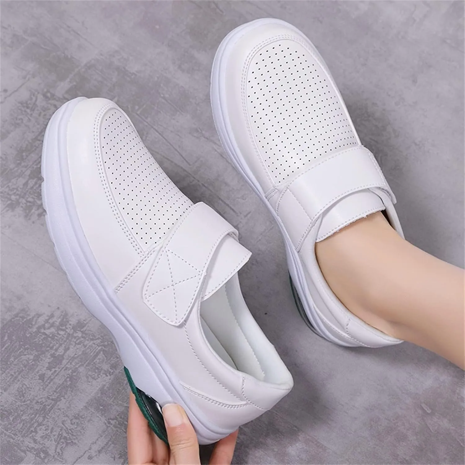 ZWRXW Women's Healthcare Nursing Shoes Faux Leather Non-Slip Lightweight Comfortable Nurse Shoe Restaurant Waterproof Work Shoes Healthy Footwear Casual Walking Sneakers,Unisex