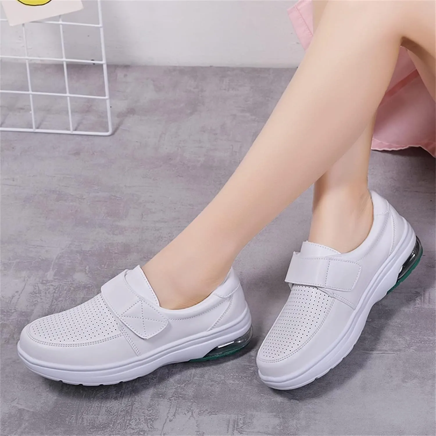 ZWRXW Women's Healthcare Nursing Shoes Faux Leather Non-Slip Lightweight Comfortable Nurse Shoe Restaurant Waterproof Work Shoes Healthy Footwear Casual Walking Sneakers,Unisex